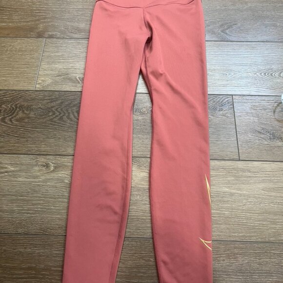 Nike Dri-Fit Leggings Mid-Rise Full-Length Gold Glitter Logo - Picture 4 of 12